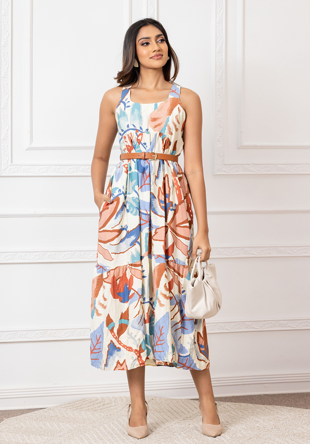 ADRIYANA BROWN MIX LONG DRESS